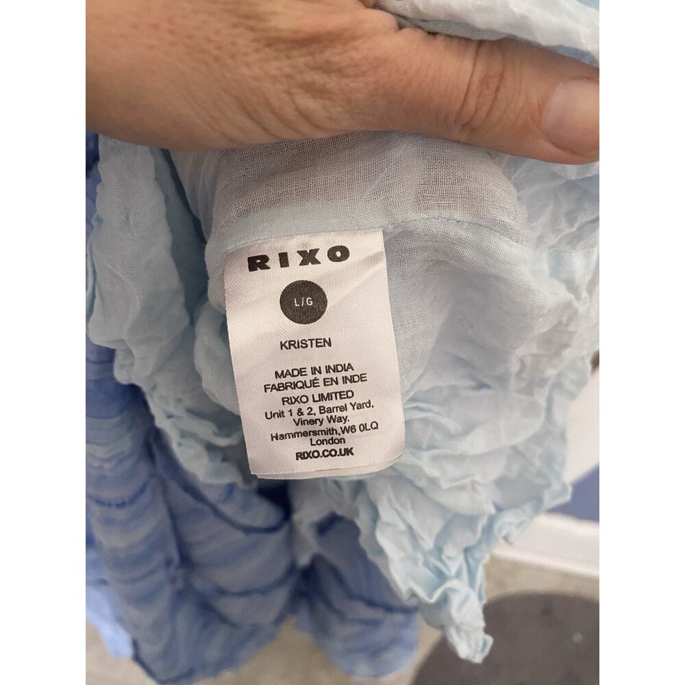 Rixo Kristen Blue Stripe Cotton Midi Maxi Tiered Peasant Dress Cottage Sz 10 - Picture 8 of 8